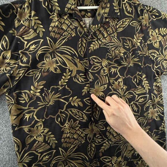 Tommy Bahama All Silk Floral Black Green Short Sleeve Camp Shirt Loop Collar Med - Picture 12 of 13